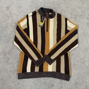 Prestige Original Stripe 1/4 Zip‎ Brown 2XL Sweater Casual Pullover Streetwear